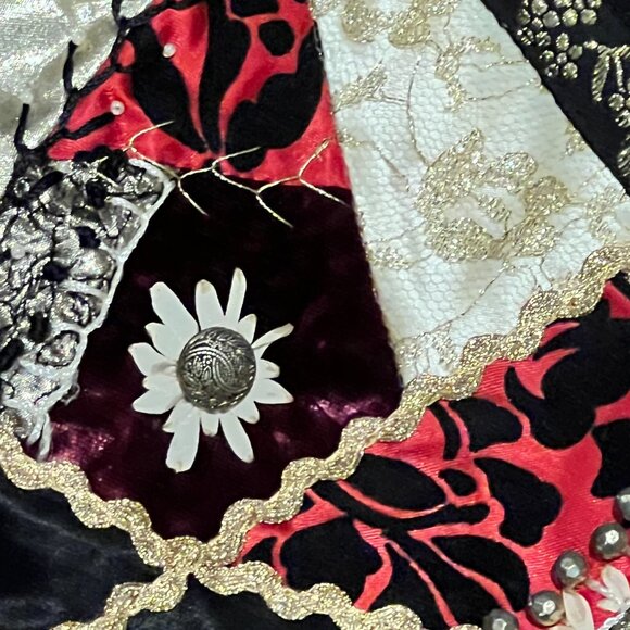 Red Crazy Quilted One of a Kind Evening Bag or Bohemian Crossbody Bag - Picture 3 of 4